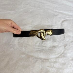 Chico-s Women's Black Leather Belt with Gold Buckle S-M